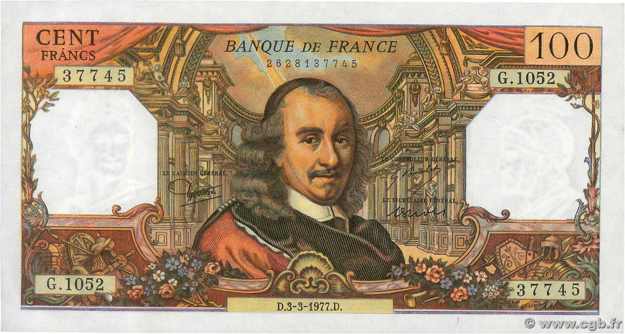 100 Francs CORNEILLE FRANCIA  1977 F.65.57 SPL+