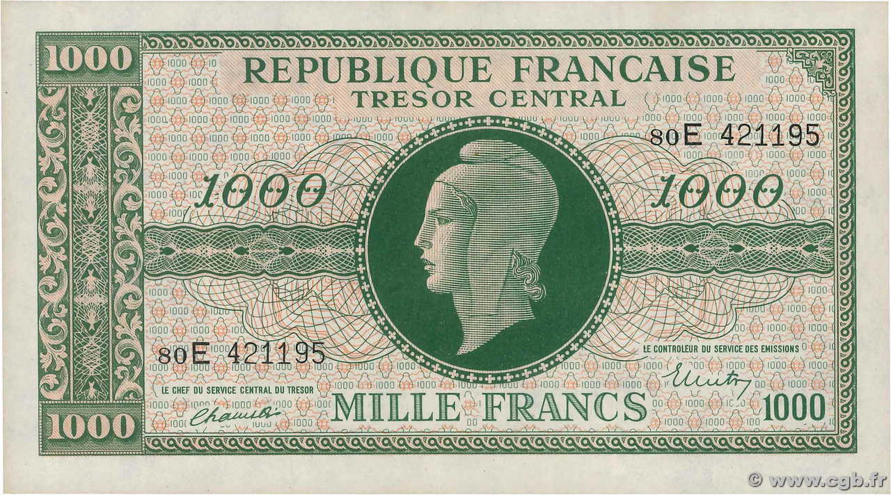 1000 Francs MARIANNE THOMAS DE LA RUE FRANCE  1945 VF.13.02 SPL