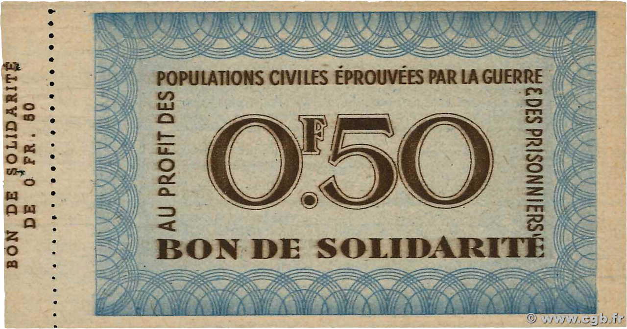 50 Centimes BON DE SOLIDARITÉ FRANCE régionalisme et divers  1941 KL.01A SPL
