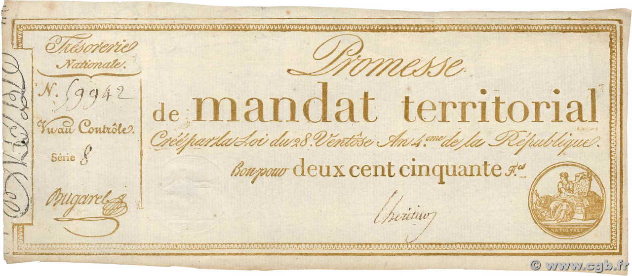 250 Francs avec série FRANKREICH  1796 Ass.61b VZ