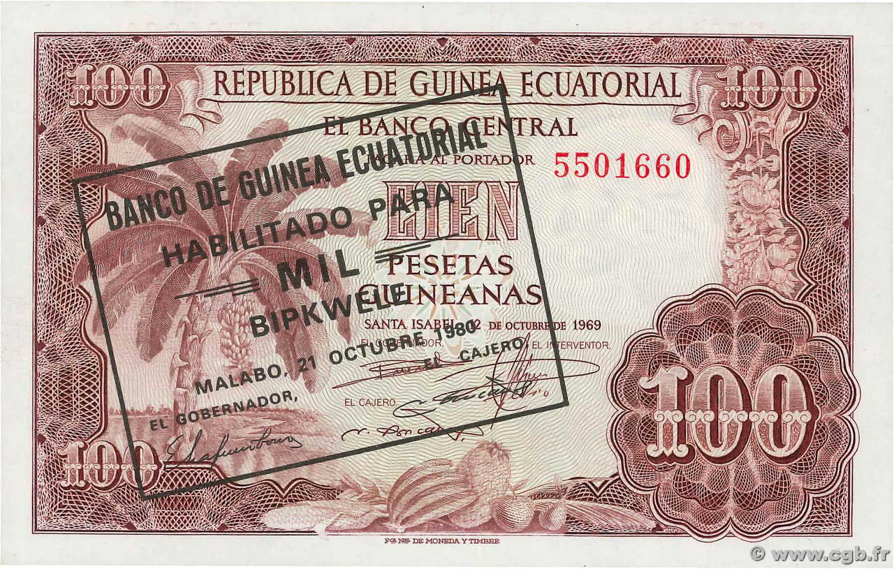 1000 Bipkwele sur 100 Pesetas EQUATORIAL GUINEA  1980 P.18 UNC-