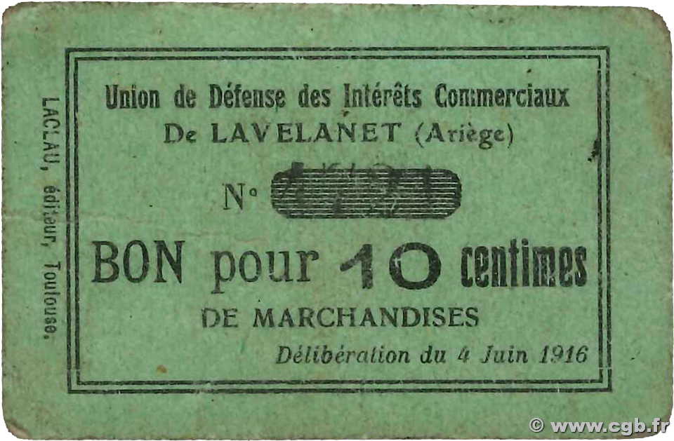 10 Centimes FRANCE Regionalismus und verschiedenen Lavelanet 1916 JP.09-028 S