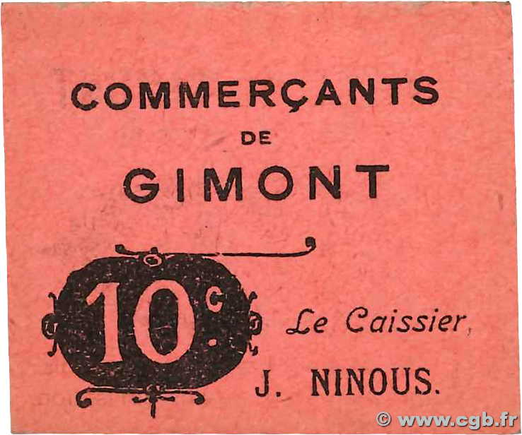 10 Centimes FRANCE regionalism and various Gimont 1914 JP.32-051 VF