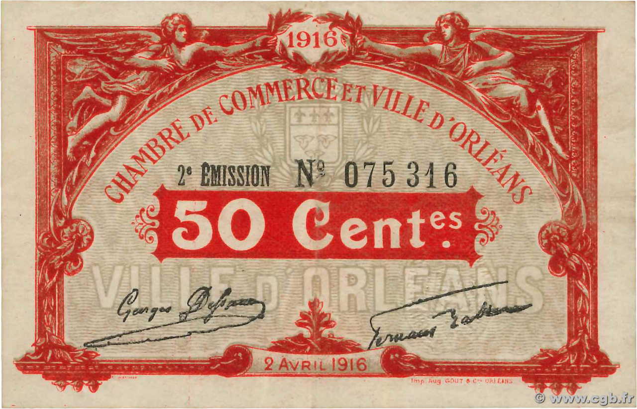 50 Centimes FRANCE regionalism and various Orléans 1916 JP.095.08 VF
