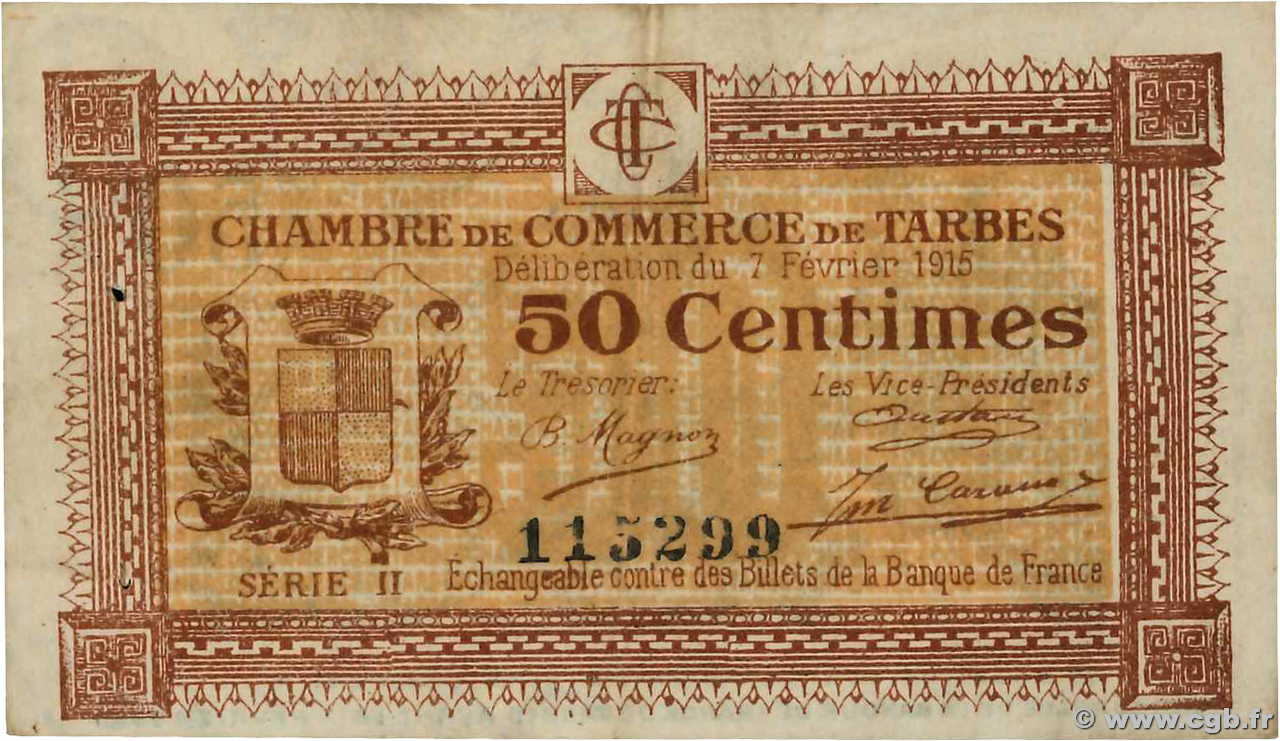 50 Centimes FRANCE regionalismo y varios Tarbes 1915 JP.120.08 BC+