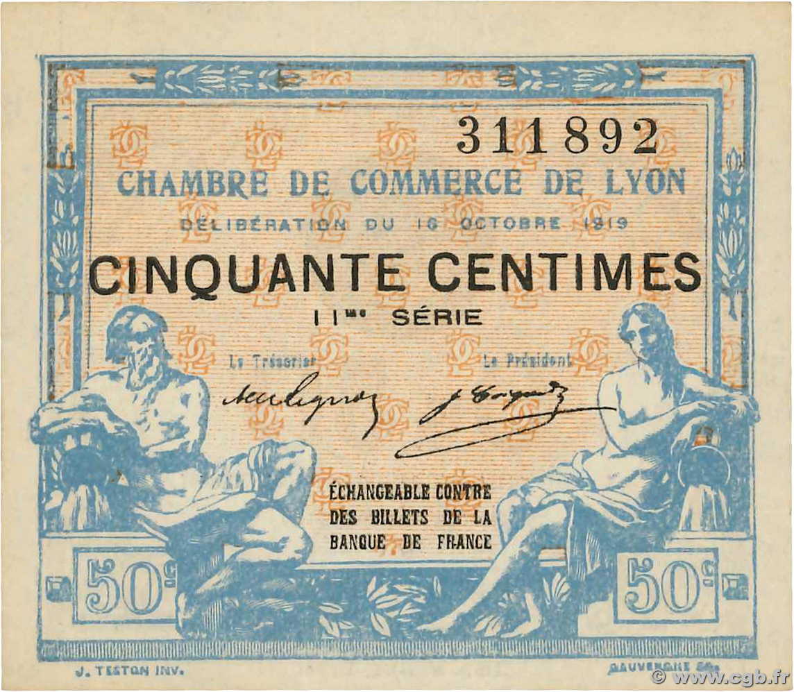 50 Centimes FRANCE régionalisme et divers Lyon 1919 JP.077.18 NEUF