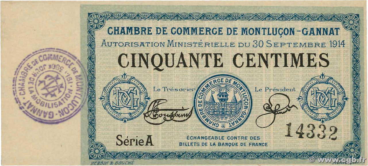 50 Centimes FRANCE régionalisme et divers Montluçon, Gannat 1914 JP.084.07 NEUF