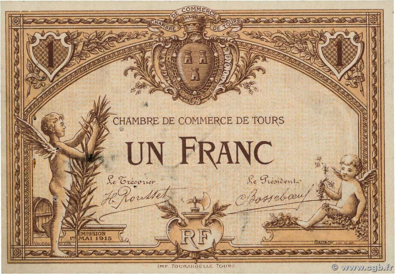 1 Franc Spécimen FRANCE regionalismo y varios Tours 1915 JP.123.02 EBC