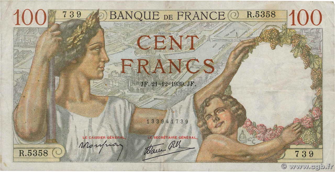 100 Francs SULLY FRANCE  1939 F.26.18 TB