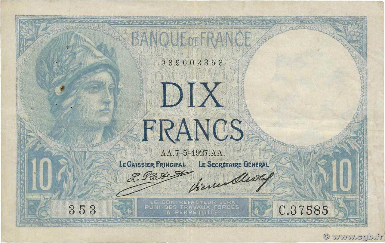 10 Francs MINERVE FRANCE  1927 F.06.12 TB+