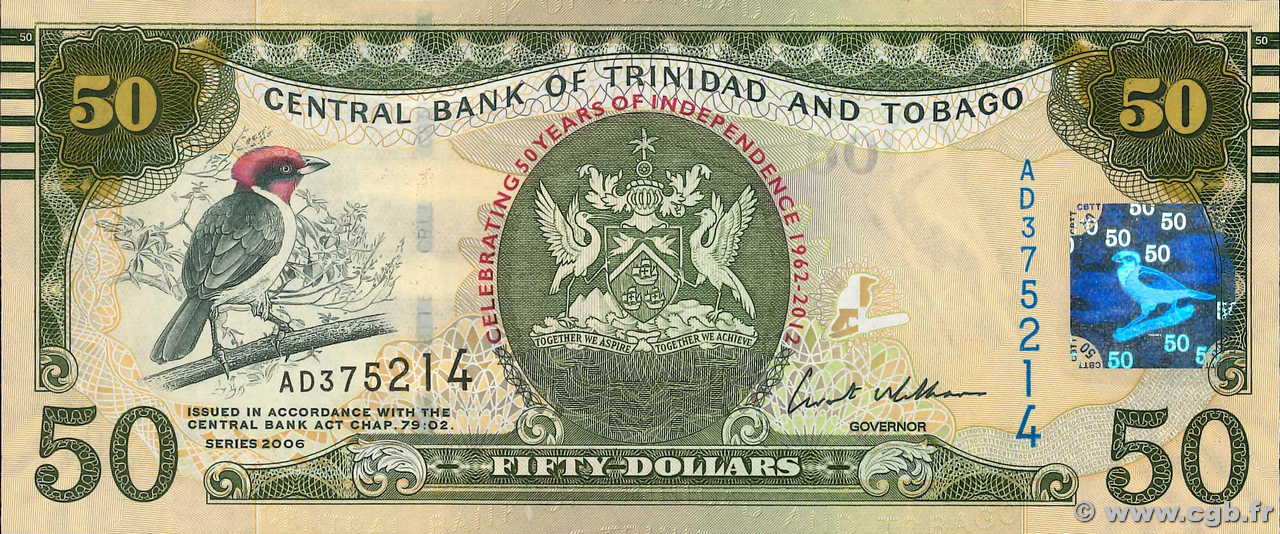 50 Dollars TRINIDAD and TOBAGO  2012 P.53 UNC