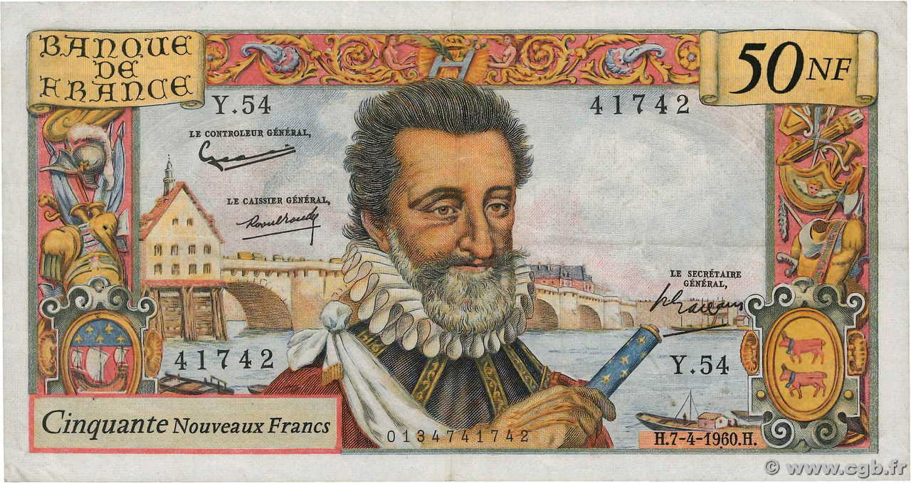 50 Nouveaux Francs HENRI IV FRANCIA  1960 F.58.05 MBC