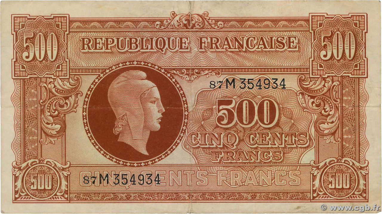 500 Francs MARIANNE fabrication anglaise FRANCIA  1945 VF.11.02 q.BB