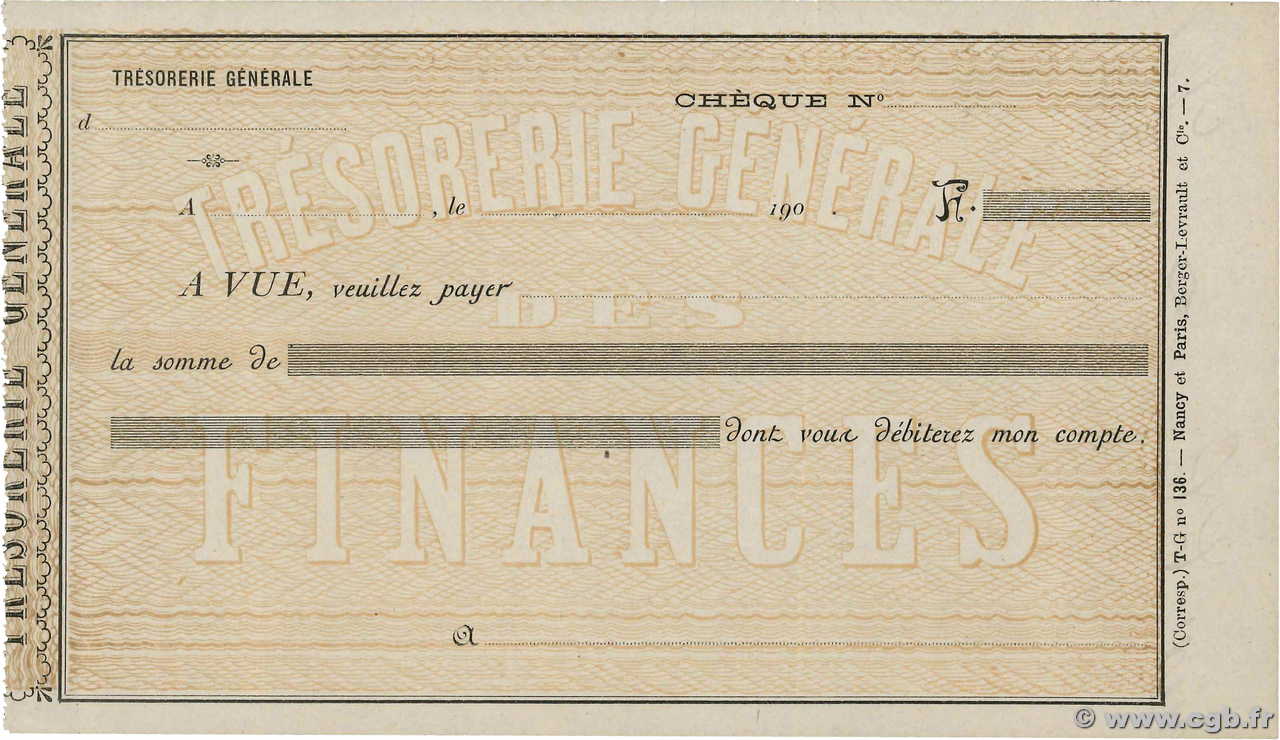 Francs FRANCE regionalismo e varie Paris 1900 DOC.Chèque SPL