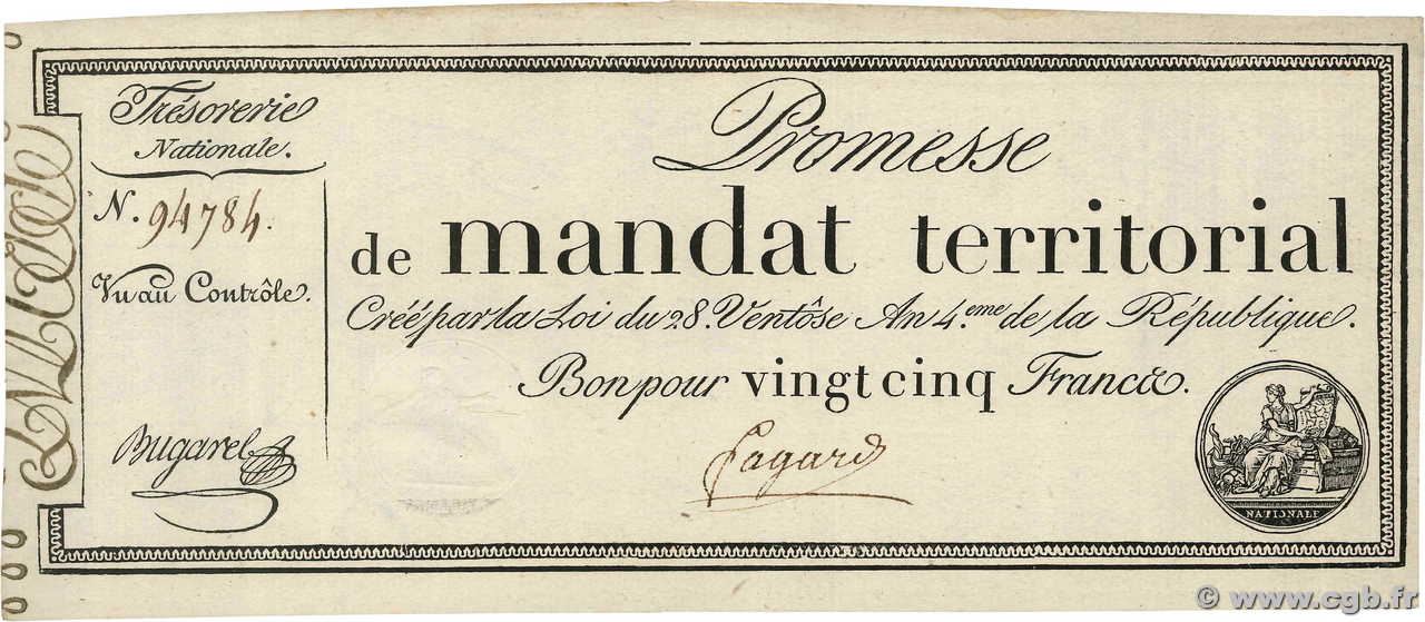 25 Francs sans série FRANCE  1796 Ass.59a SPL