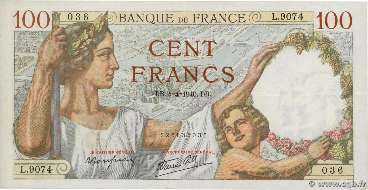 100 Francs SULLY FRANCE  1940 F.26.26
 TTB+