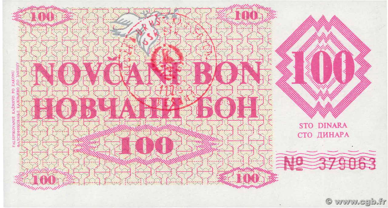 100 Dinara BOSNIA-HERZEGOVINA Tesanj 1992 P.006d SC+