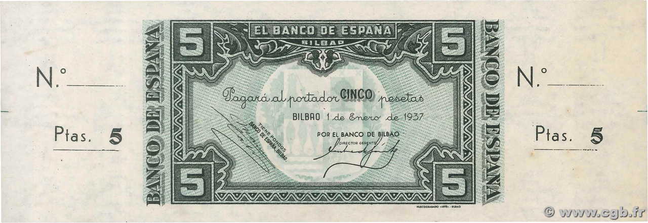 5 Pesetas ESPAGNE Bilbao 1937 PS.561a SPL+