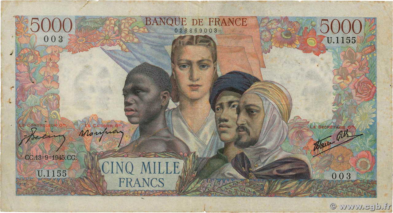 5000 Francs EMPIRE FRANÇAIS FRANCE  1945 F.47.43 B+