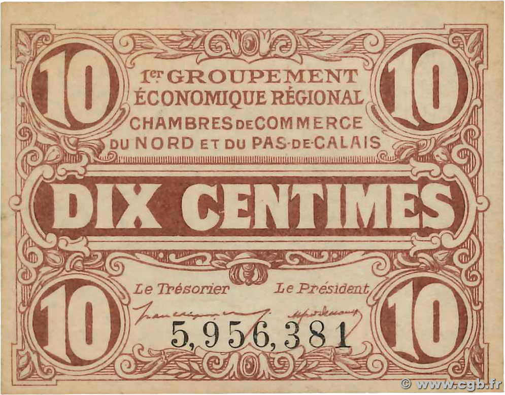 10 Centimes FRANCE regionalism and various Nord et Pas-De-Calais 1918 JP.094.02 AU