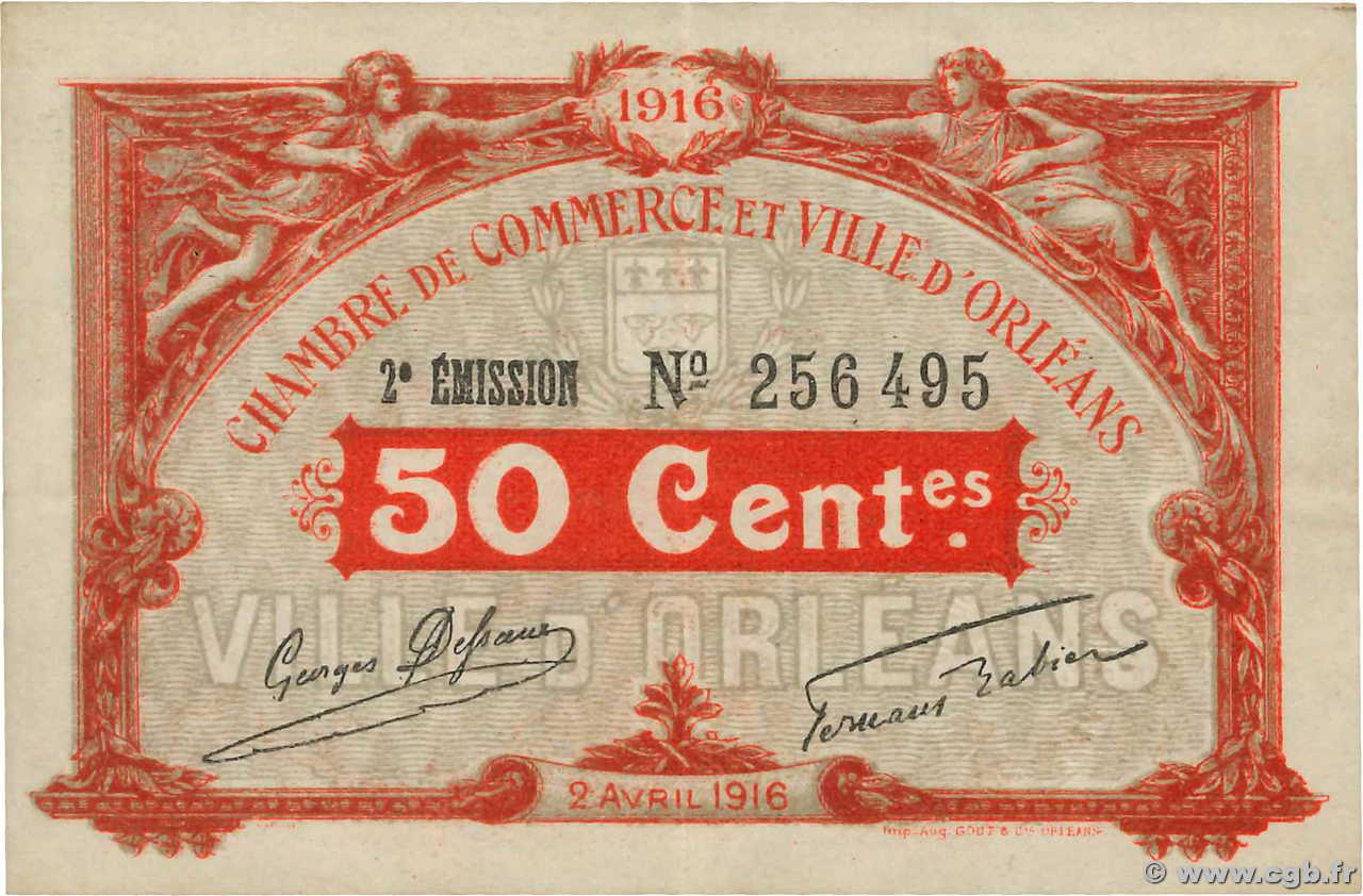 50 Centimes FRANCE regionalism and various Orléans 1916 JP.095.08 VF