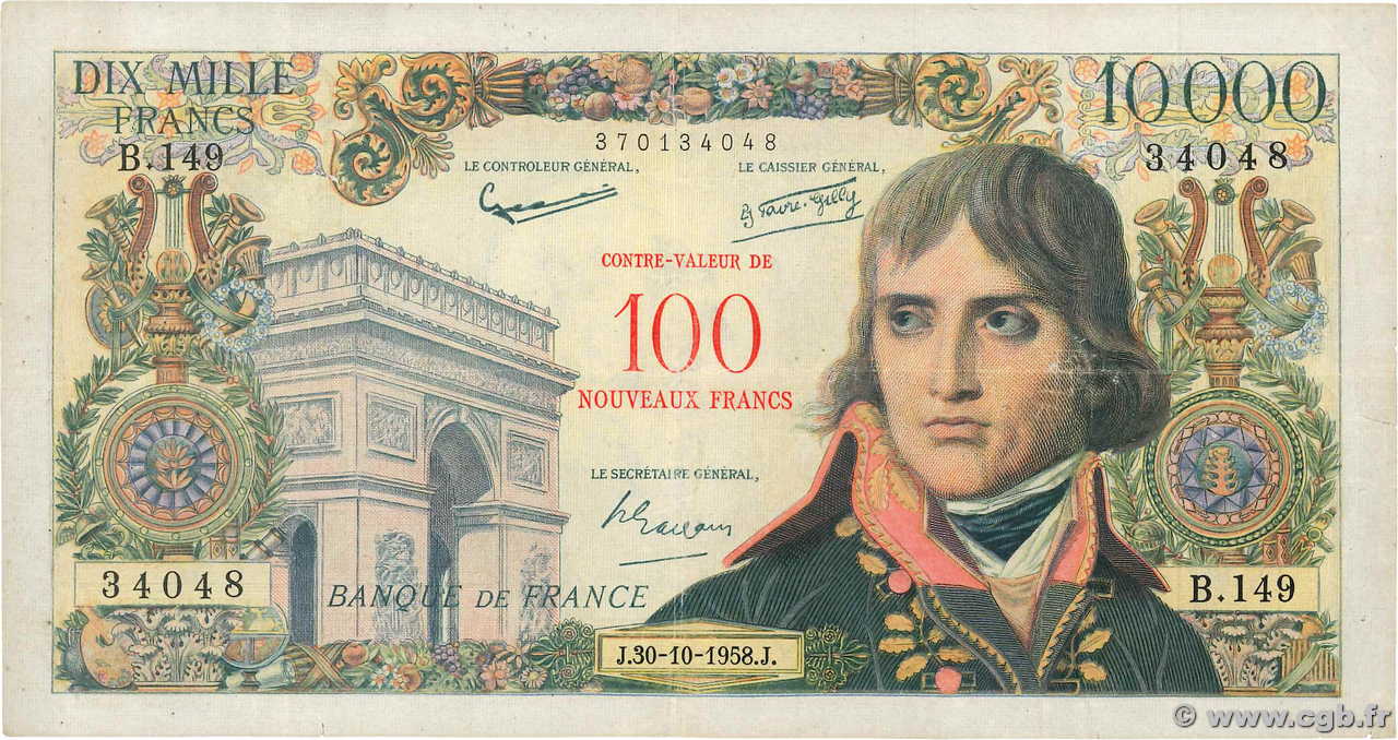 100 NF sur 10000 Francs BONAPARTE FRANCE  1958 F.55.01 G