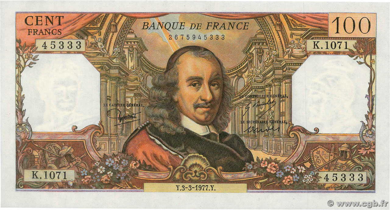 100 Francs CORNEILLE FRANCE  1977 F.65.57 SUP+