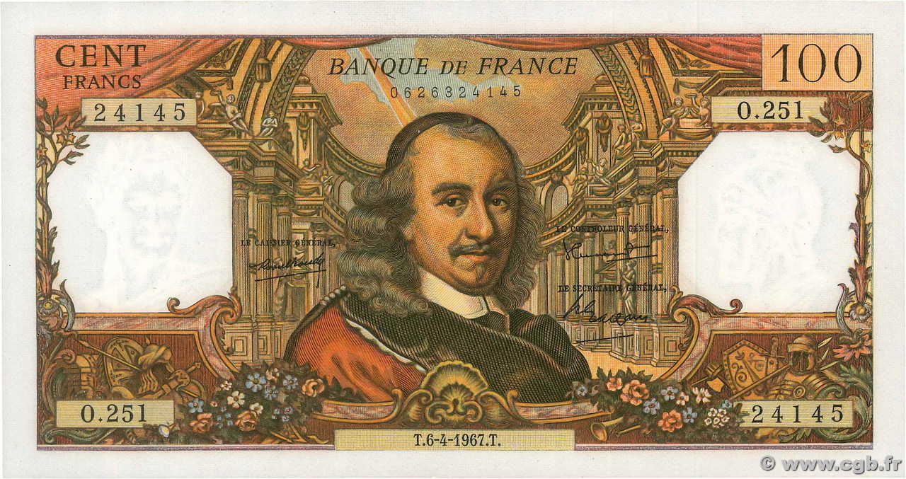 100 Francs CORNEILLE FRANCE  1967 F.65.17 pr.SPL