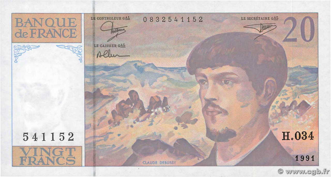 20 Francs DEBUSSY à fil de sécurité FRANCE  1991 F.66bis.02 NEUF