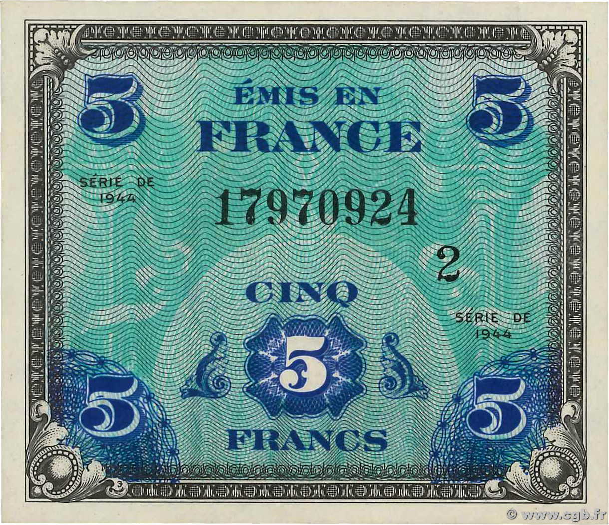 5 Francs DRAPEAU FRANCE  1944 VF.17.02 SPL+