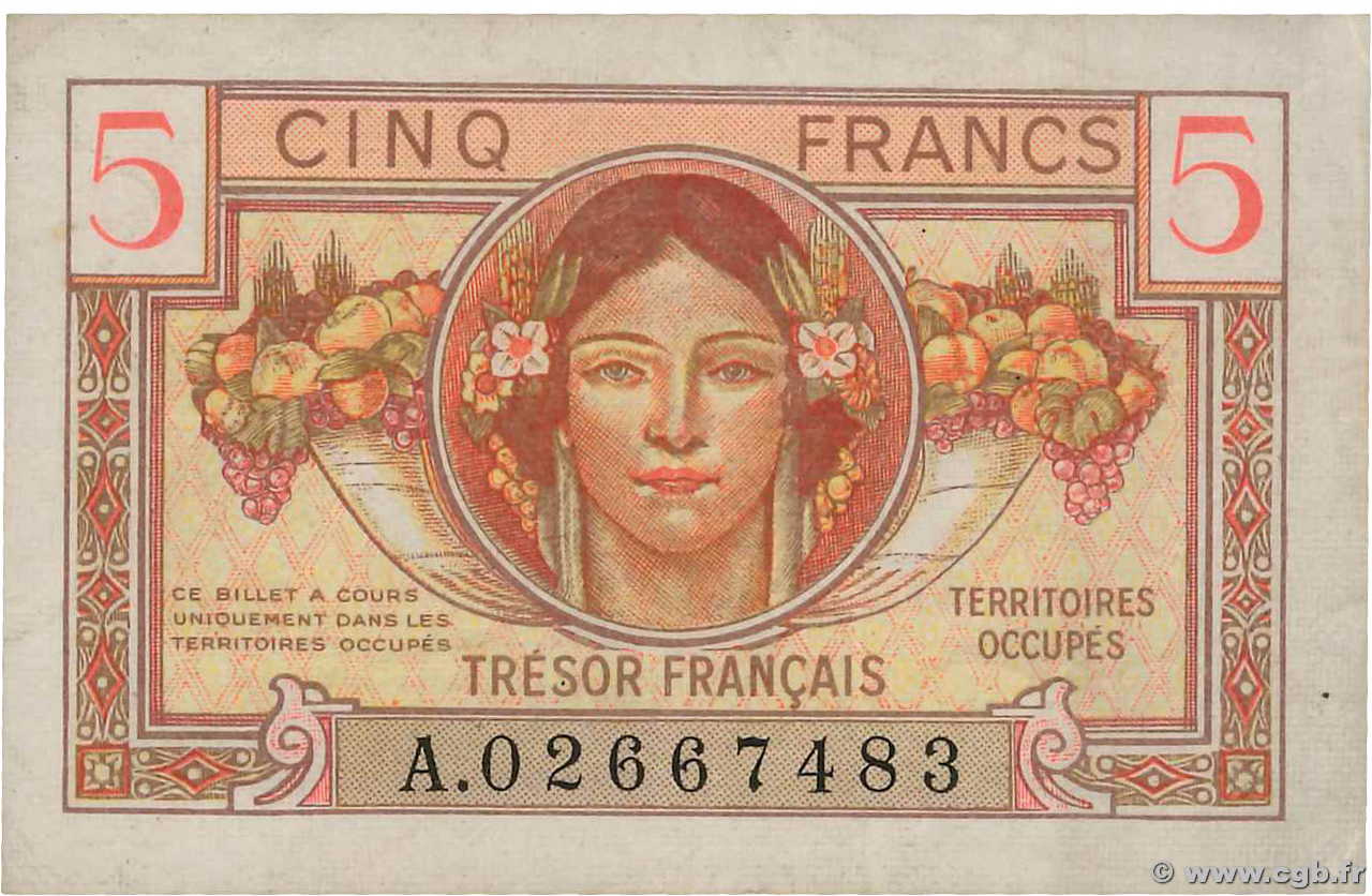 5 Francs TRÉSOR FRANÇAIS FRANCIA  1947 VF.29.01 BB