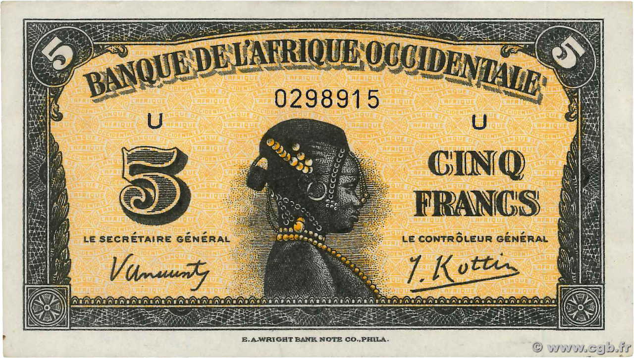 5 Francs AFRIQUE OCCIDENTALE FRANÇAISE (1895-1958)  1942 P.28a SUP
