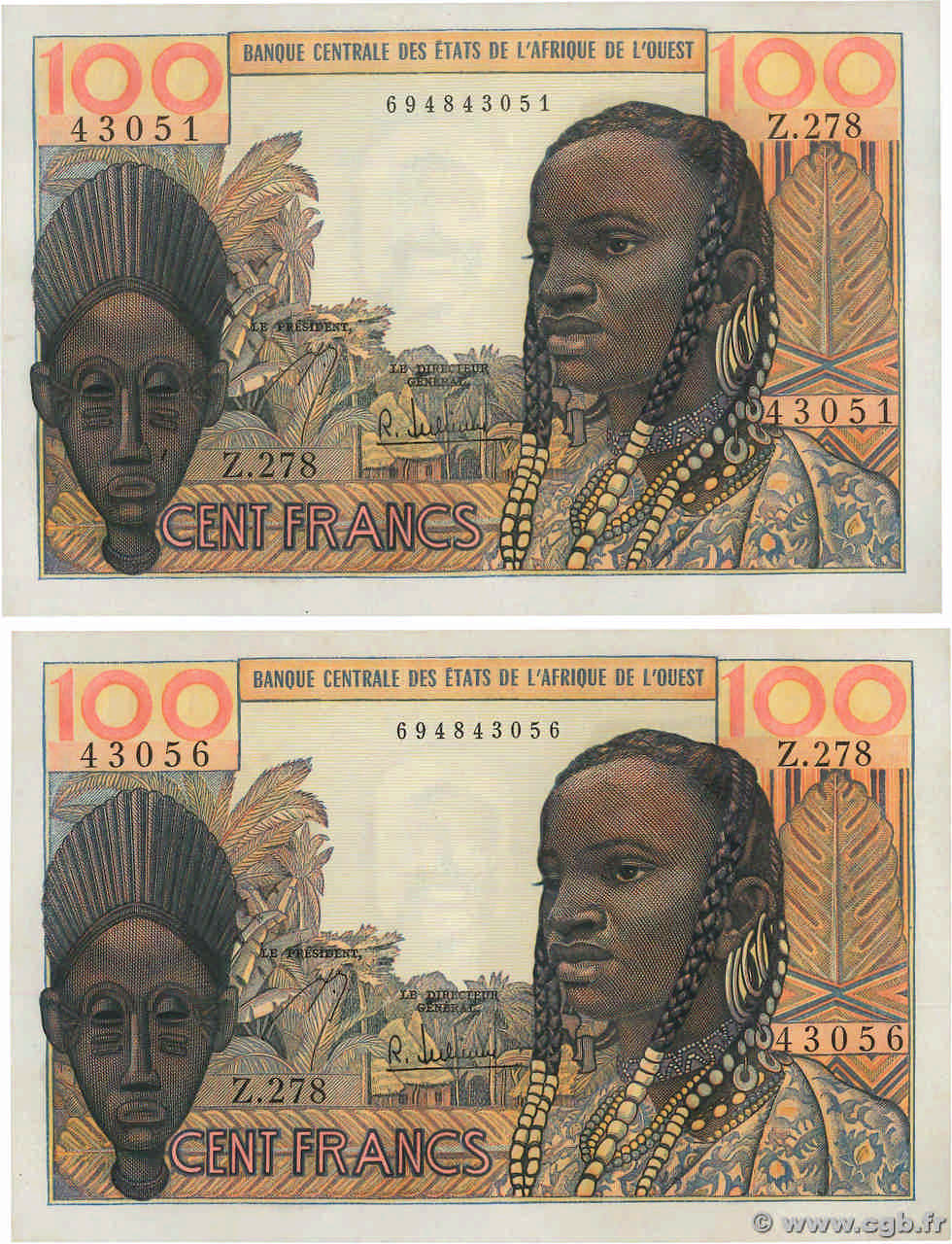 100 Francs Lot ÉTATS DE L AFRIQUE DE L OUEST  1965 P.002b SPL+