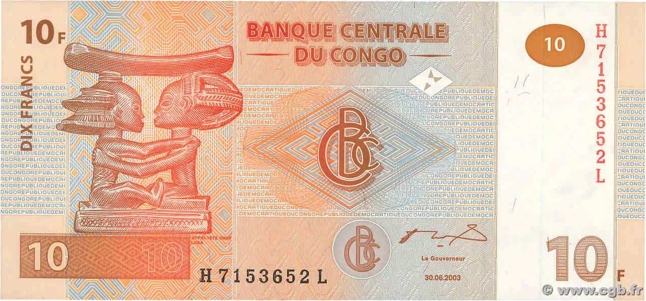 10 Francs RÉPUBLIQUE DÉMOCRATIQUE DU CONGO  2003 P.093a NEUF