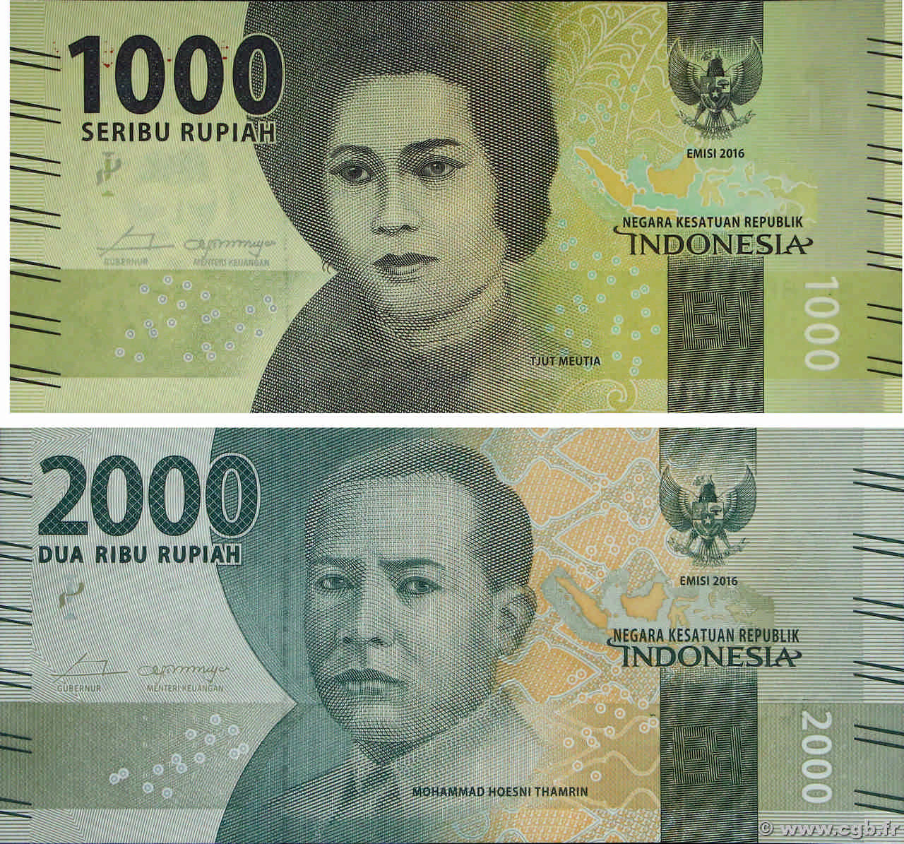 1000 et 2000 Rupiah Lot INDONÉSIE  2017 P.154b  et P.155b NEUF
