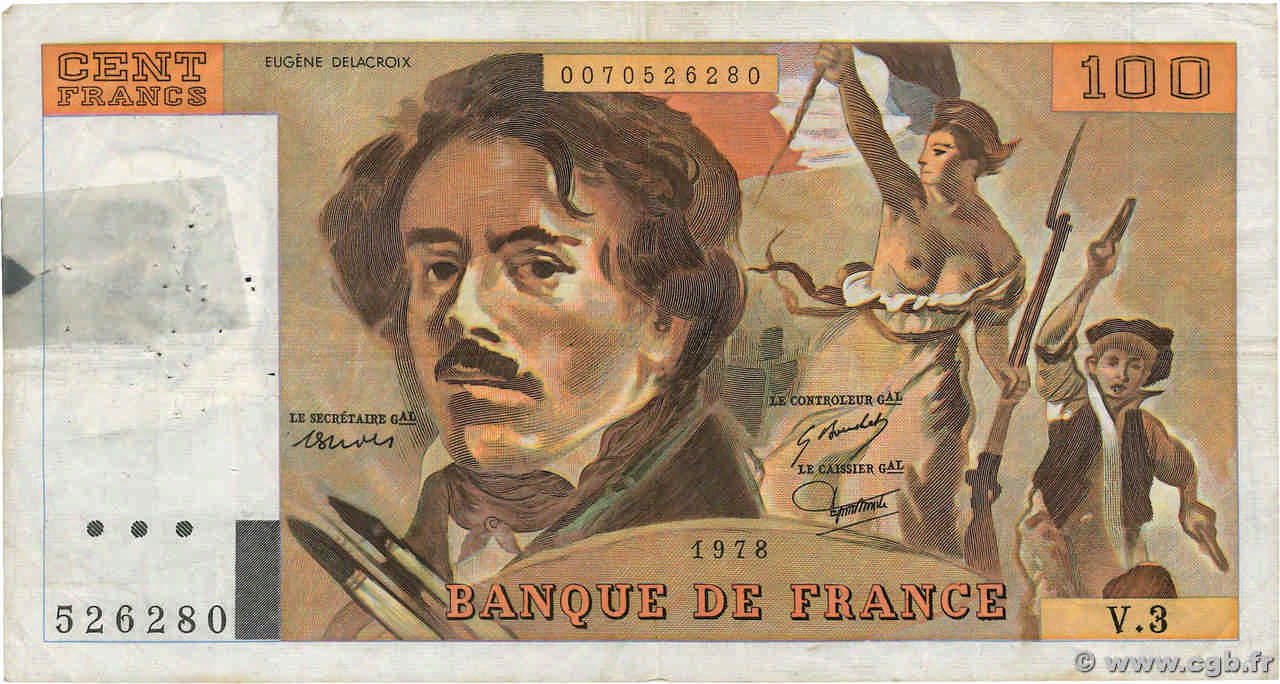 100 Francs DELACROIX FRANCE  1978 F.68.03 B