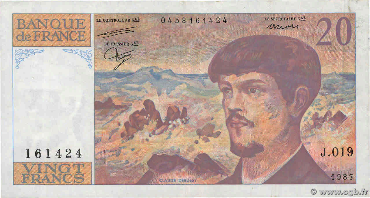 20 Francs DEBUSSY FRANCE  1987 F.66.08 F+