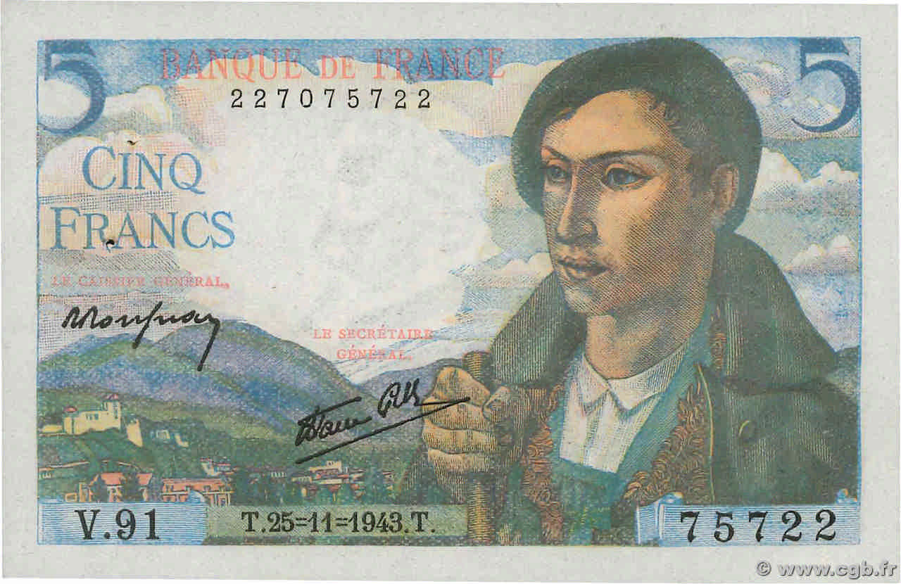 5 Francs BERGER FRANCE  1943 F.05.04 AU