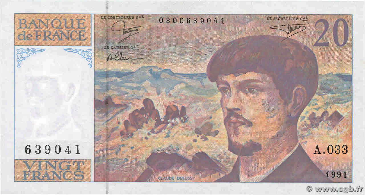 20 Francs DEBUSSY à fil de sécurité FRANCE  1991 F.66bis.02A33 UNC-