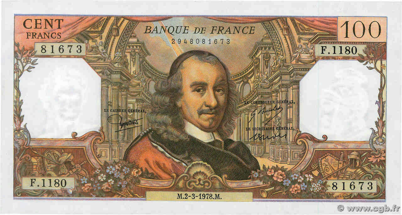100 Francs CORNEILLE FRANCE  1978 F.65.62 AU