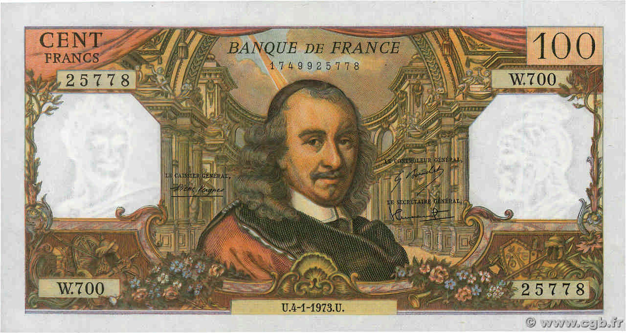100 Francs CORNEILLE FRANCE  1973 F.65.41 XF+