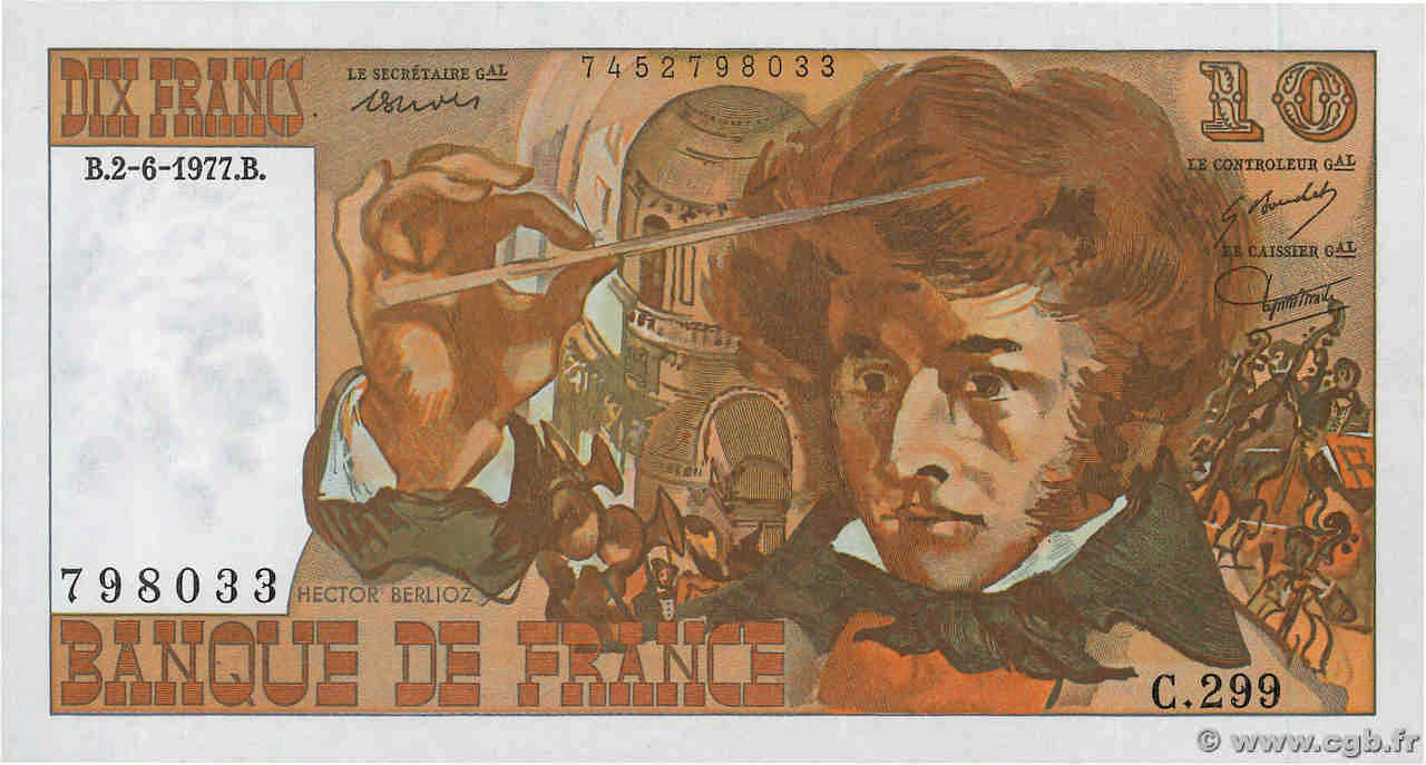 10 Francs BERLIOZ FRANCE  1977 F.63.22 AU