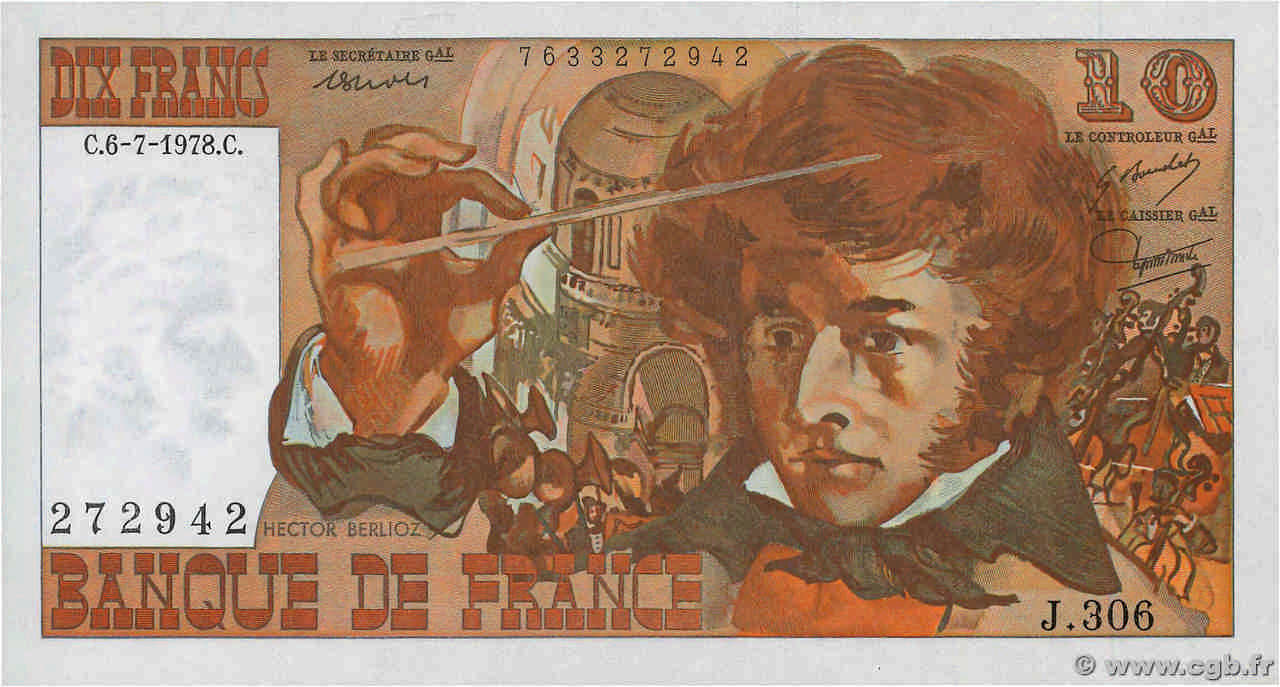 10 Francs BERLIOZ FRANCE  1978 F.63.25 AU