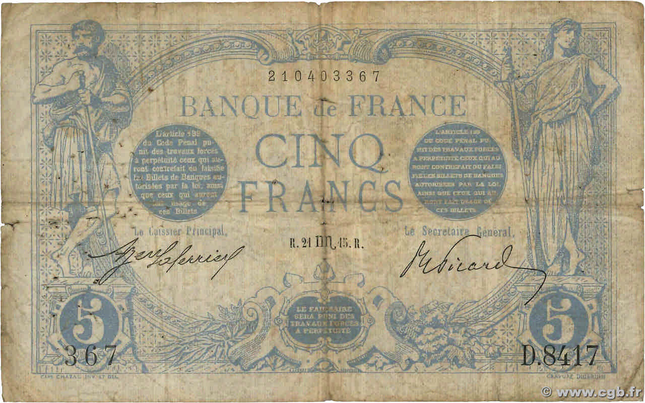 5 Francs BLEU FRANCE  1915 F.02.32 G
