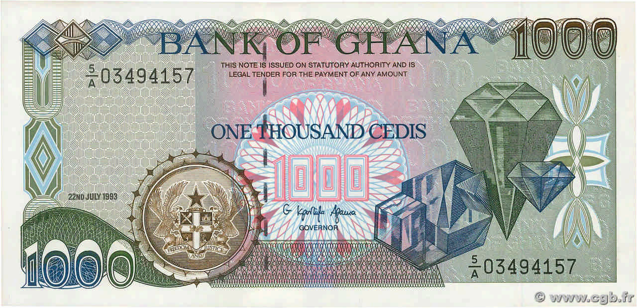 1000 Cedis GHANA  1993 P.29b UNC-
