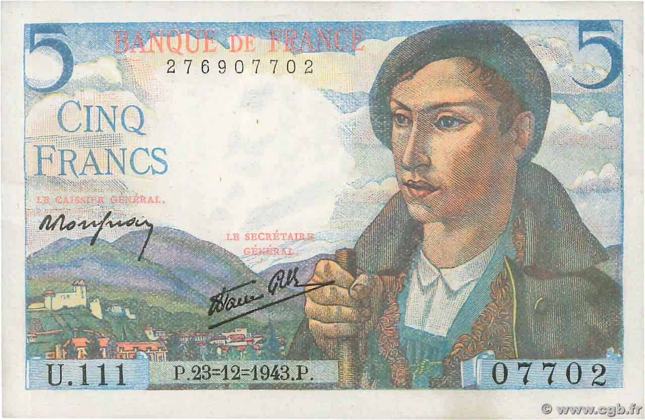 5 Francs BERGER FRANCE  1943 F.05.05 SUP