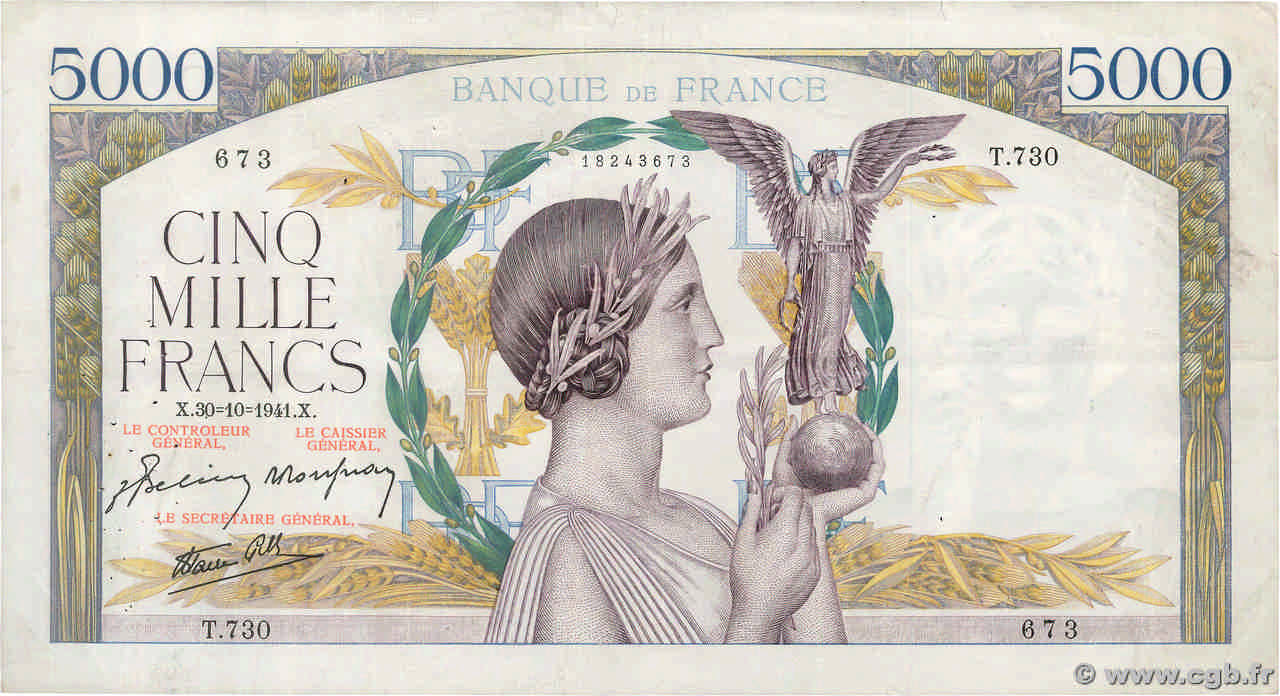 5000 Francs VICTOIRE Impression à plat FRANCE  1941 F.46.28 F