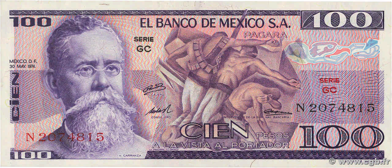 100 Pesos MEXICO  1974 P.066a SC