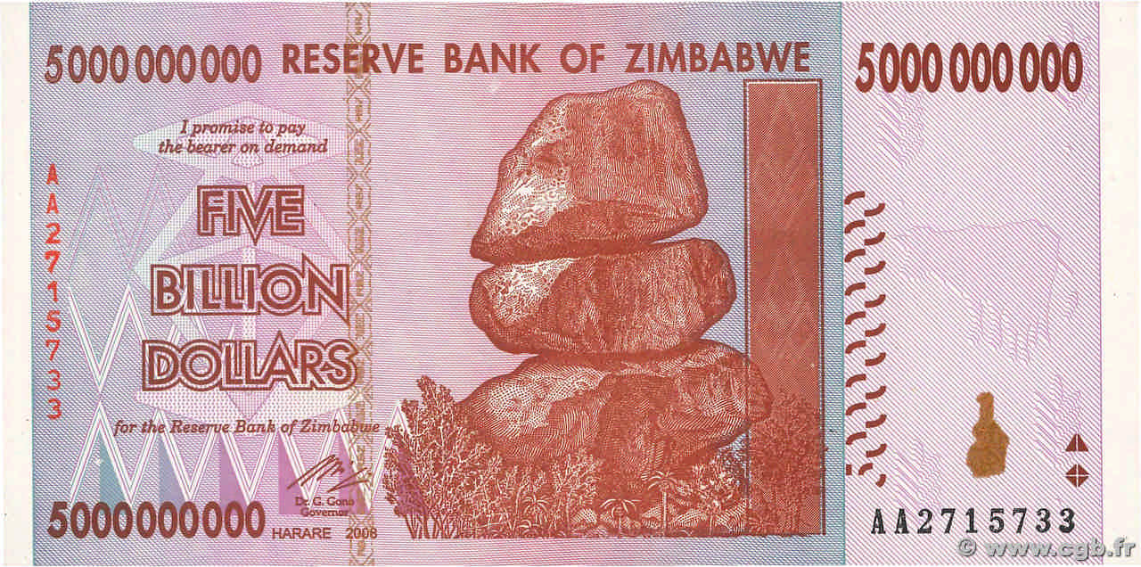 5 Billions Dollars ZIMBABWE  2008 P.84 UNC-