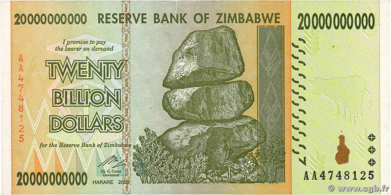 20 Billions Dollars ZIMBABWE  2008 P.86 SUP